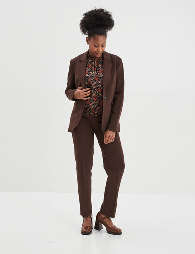Blouse manches longues col montant camel femme