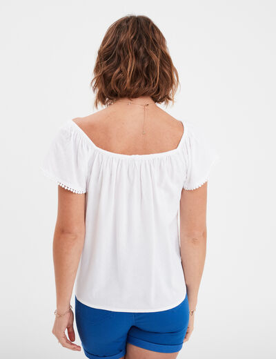 Blouse manches courtes avec noeud blanc femme