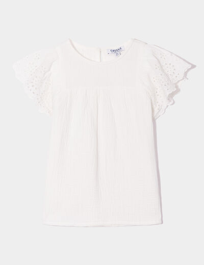 Blouse broderie anglaise gaze de coton ivoire fille