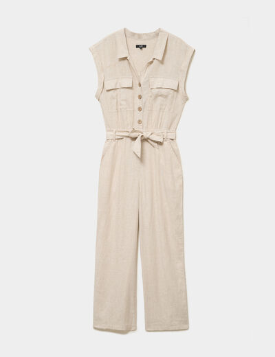 Combinaison pantalon lin m&eacute;lang&eacute; beige femme