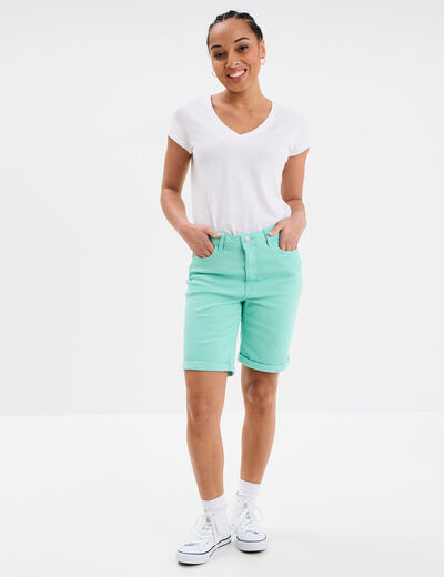 Bermuda slim bleu turquoise femme