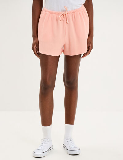 Short droit effet gaufr&eacute; coton rose poudr&eacute;e femme