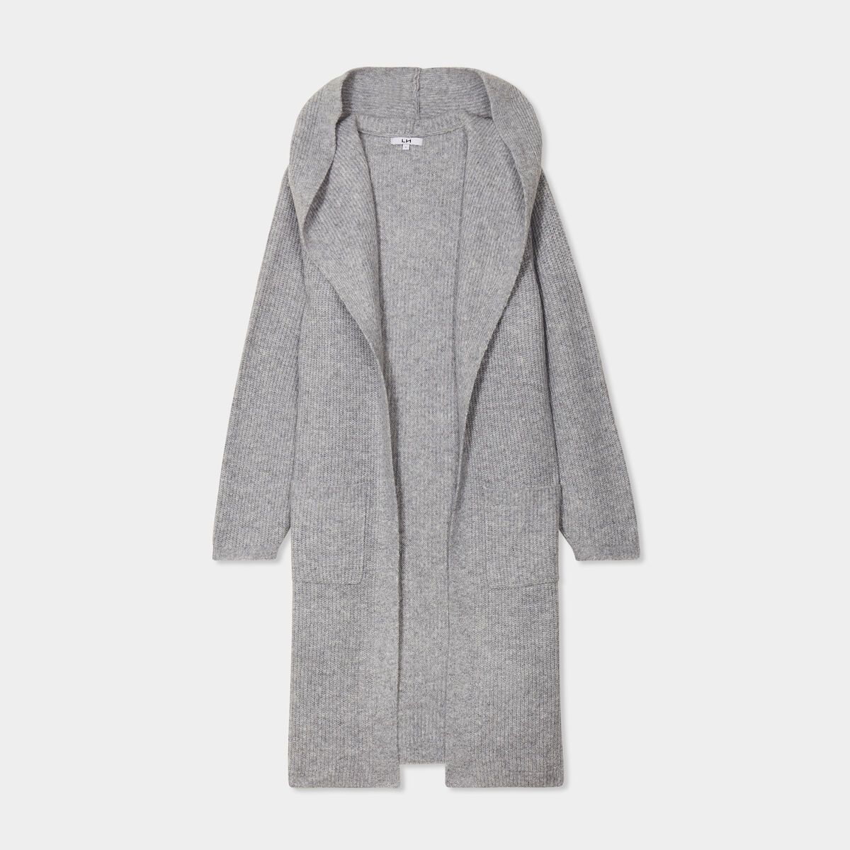 Gilet long à capuche manches longues gris femme