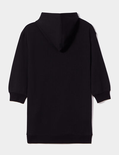Robe sweat à capuche droite coton noir fille