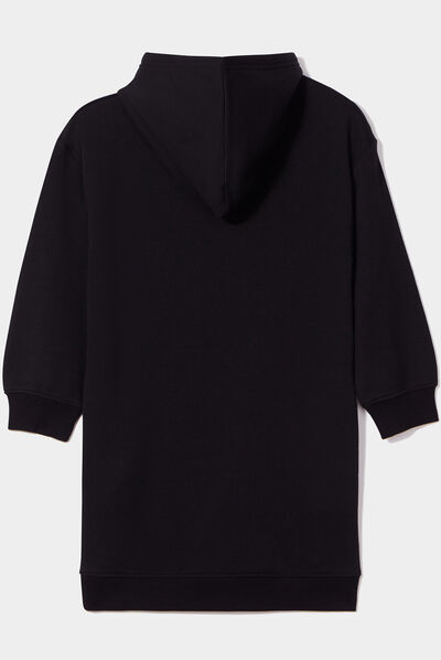 Robe sweat à capuche droite coton noir fille