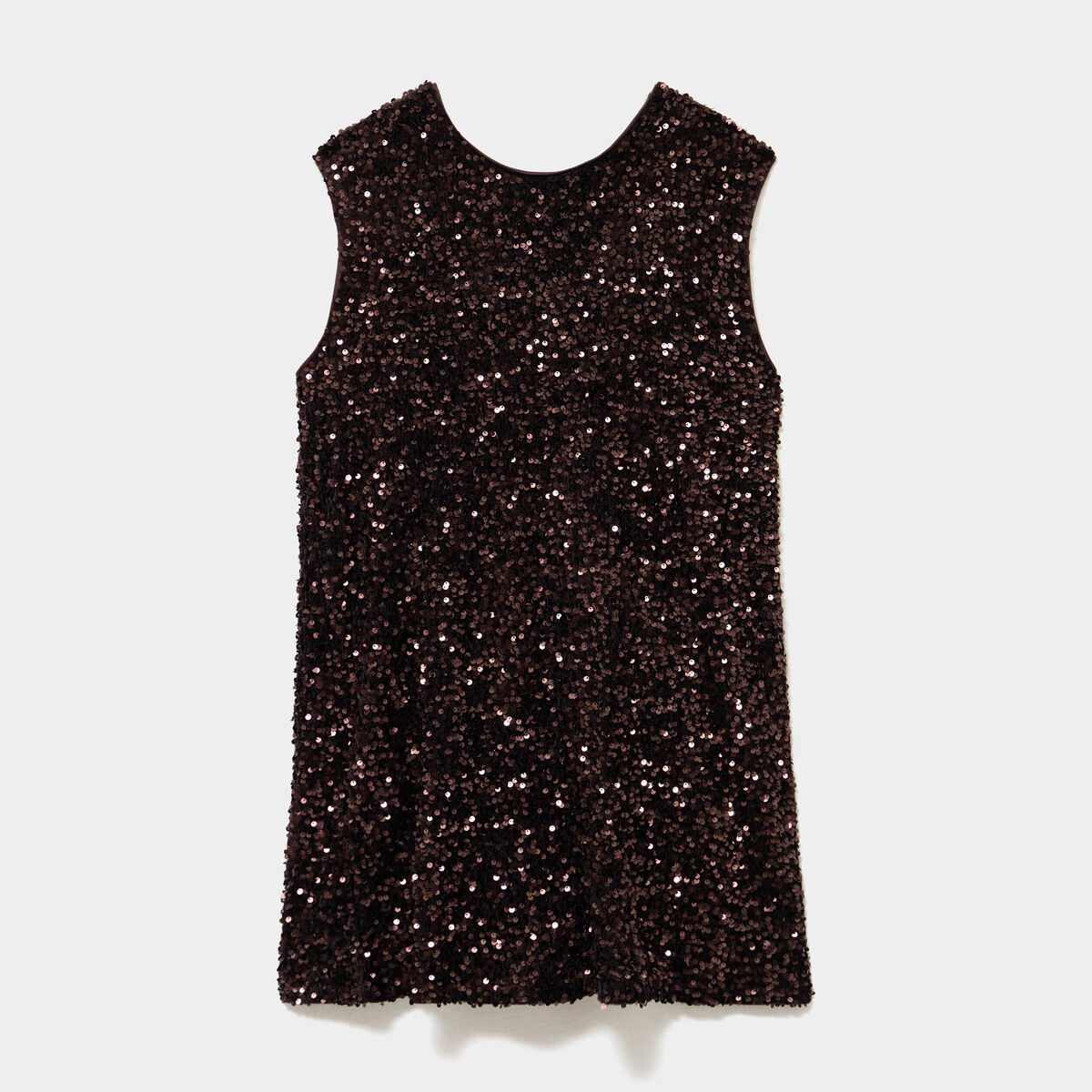 Robe courte &agrave; sequins sans manches marron fonc&eacute; femme
