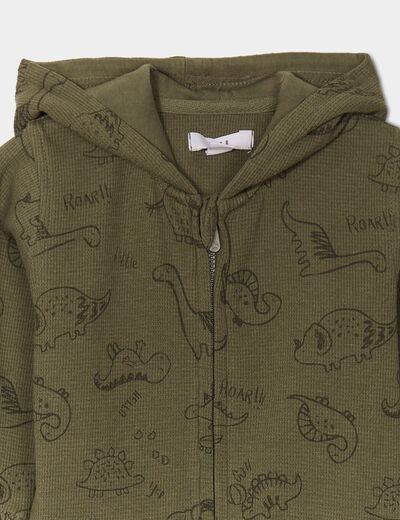 Sweat zippé à capuche coton vert kaki bébé garçon