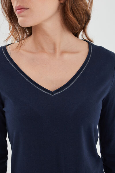 T-shirt manches longues bleu marine femme