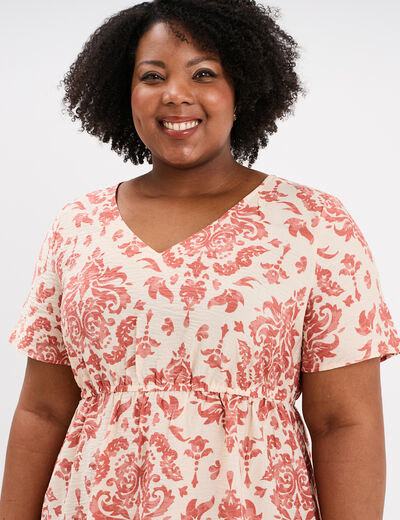 Robe longue col en V et manches courtes ecru femme grande taille