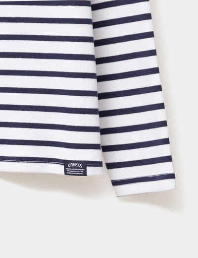 T-shirt marini&egrave;re manches longues coton ecru fille