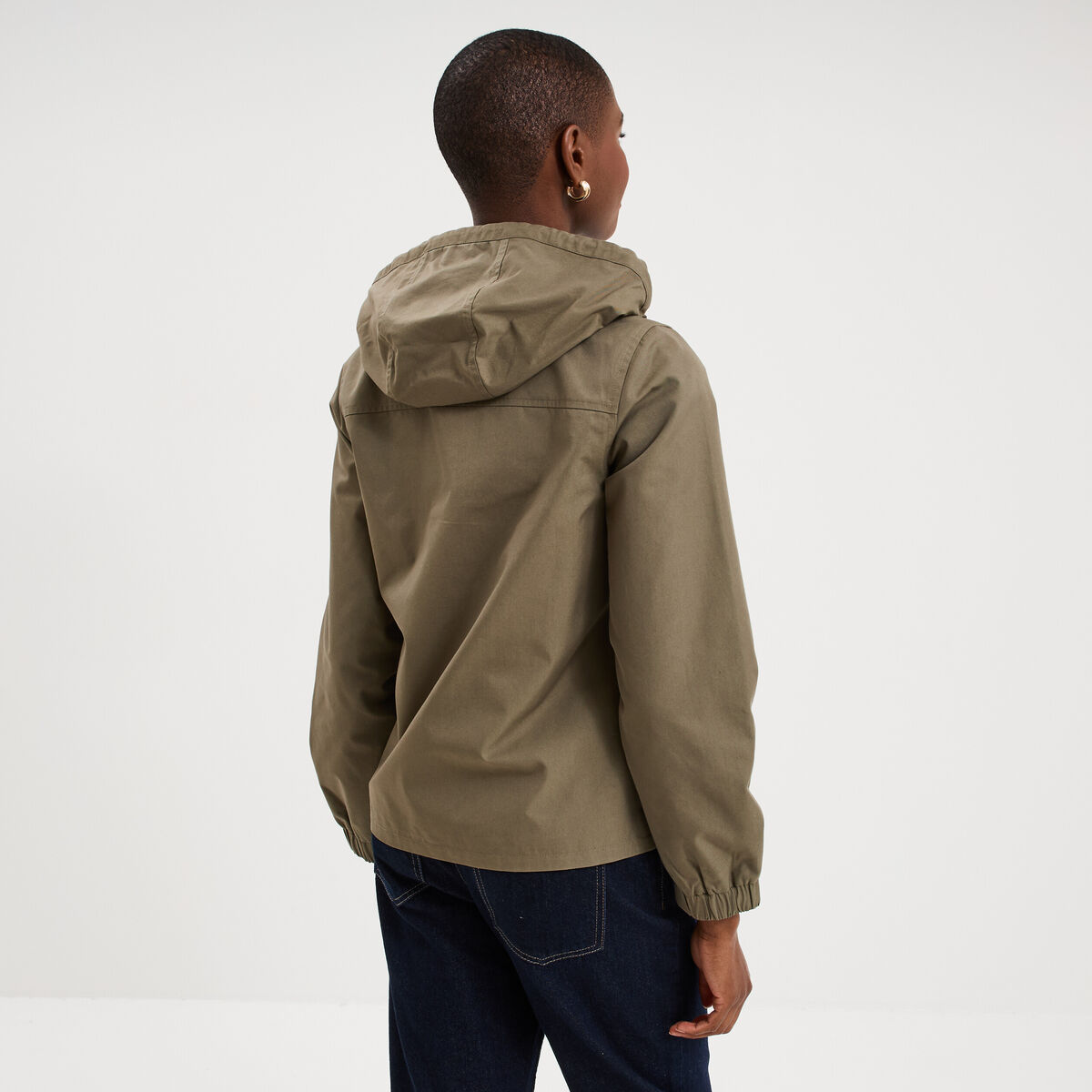 Parka courte imperm&eacute;able &agrave; capuche vert kaki femme