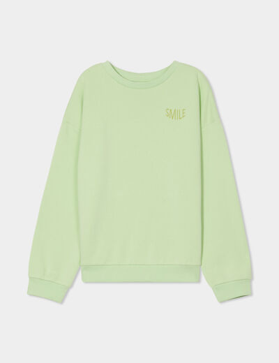 Sweat col rond manches longues vert clair fille