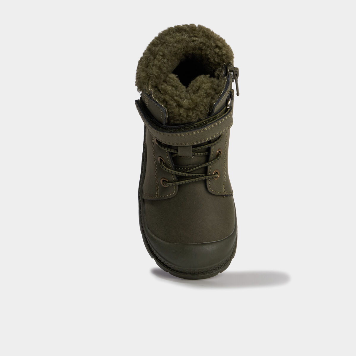 Boots crant&eacute;es doublure effet polaire vert kaki gar&ccedil;on