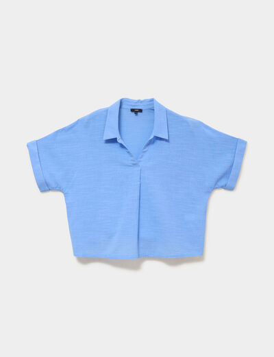 Blouse col chemise oversize coton bleu electrique femme