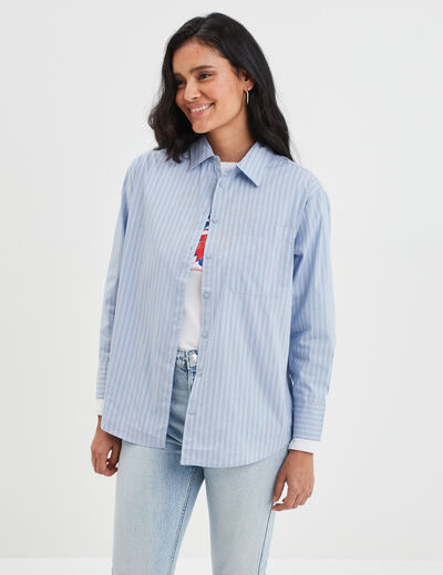 Chemise oversize manches longues bleu ciel femme