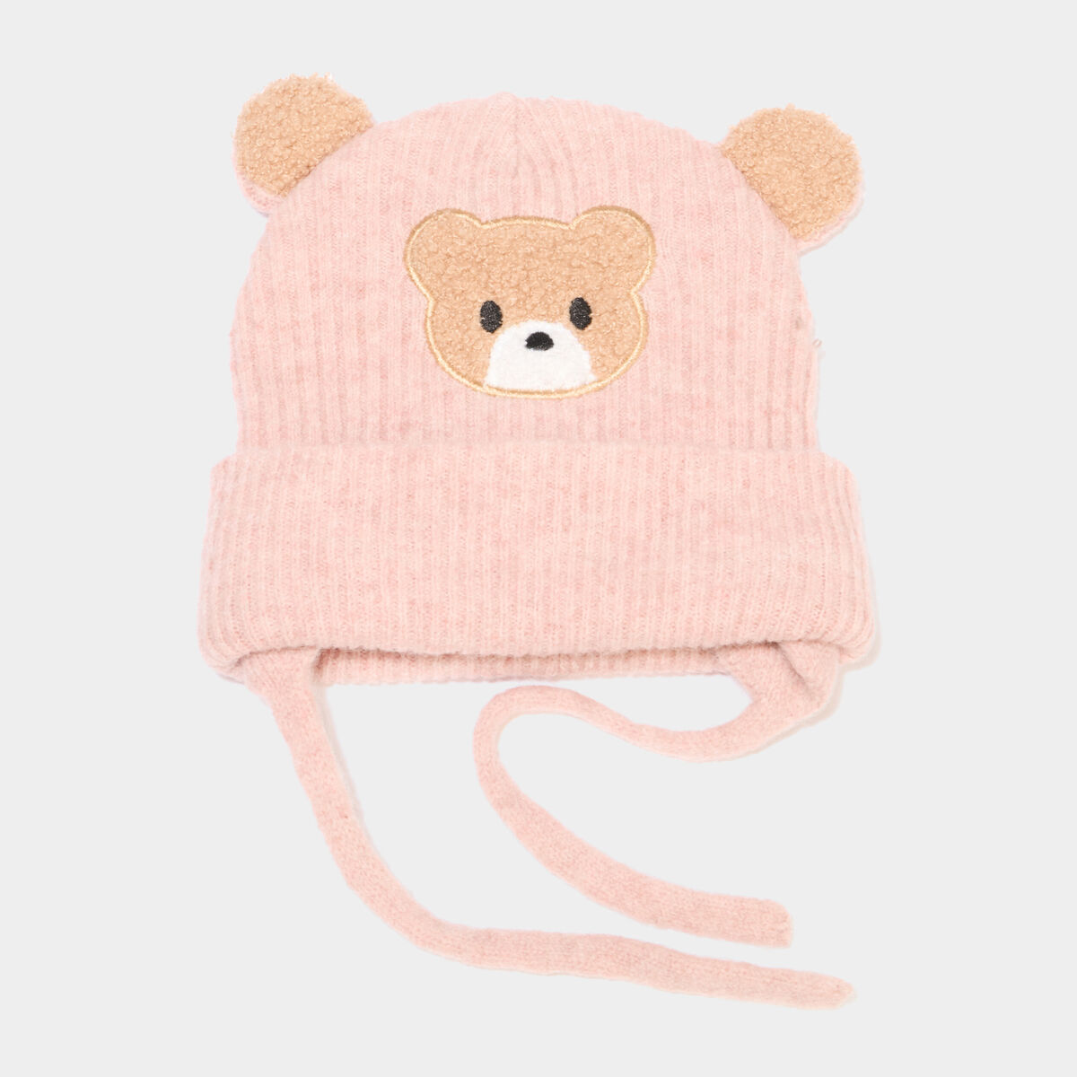 Bonnet avec cordons rose b&eacute;b&eacute;