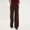 Pantalon &agrave; ponts flare effet cr&ecirc;pe marron fonc&eacute; femme