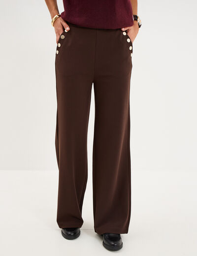 Pantalon &agrave; ponts flare effet cr&ecirc;pe marron fonc&eacute; femme