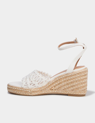 Sandales compens&eacute;es avec d&eacute;tails tress&eacute;s blanc femme