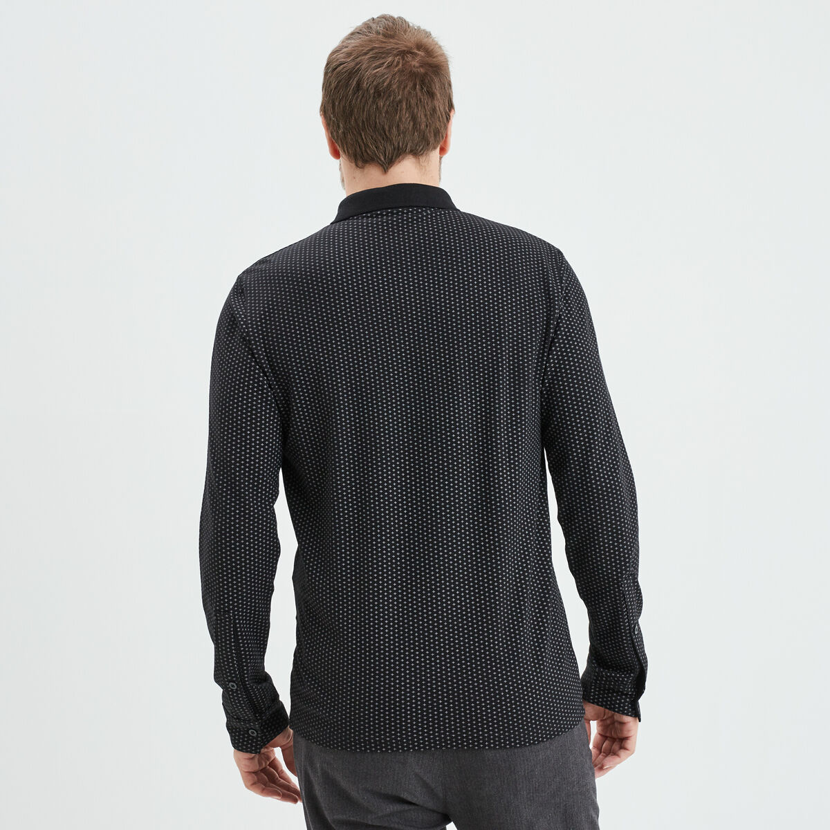 Polo manches longues encolure boutonnée noir homme