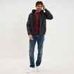 Sweat zipp&eacute; doublure effet sherpa gris fonc&eacute; homme