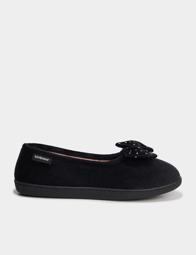 Chaussons ballerines effet velours vert anis femme