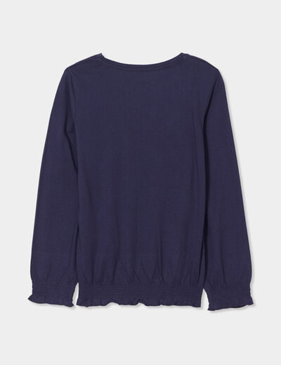 T-shirt taille smockée coton Creeks bleu marine fille