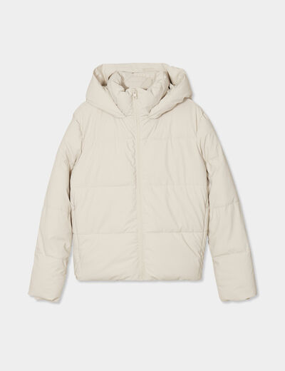 Doudoune courte imperm&eacute;able &agrave; capuche ivoire femme