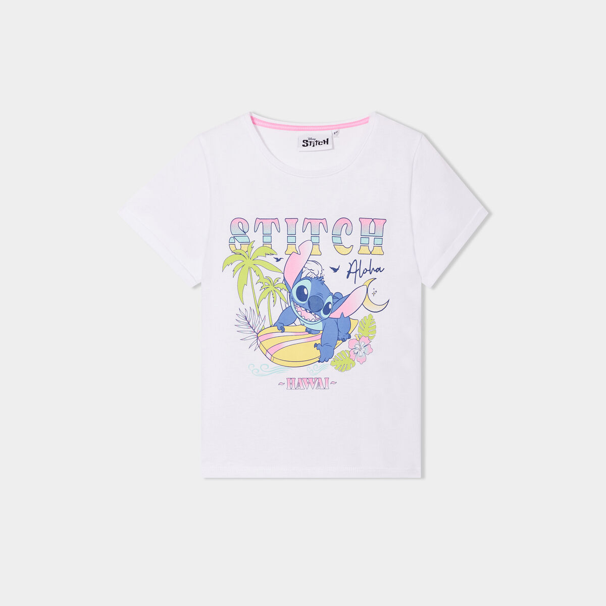 T-shirt col rond manches courtes Stitch blanc fille