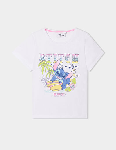 T-shirt col rond manches courtes Stitch blanc fille
