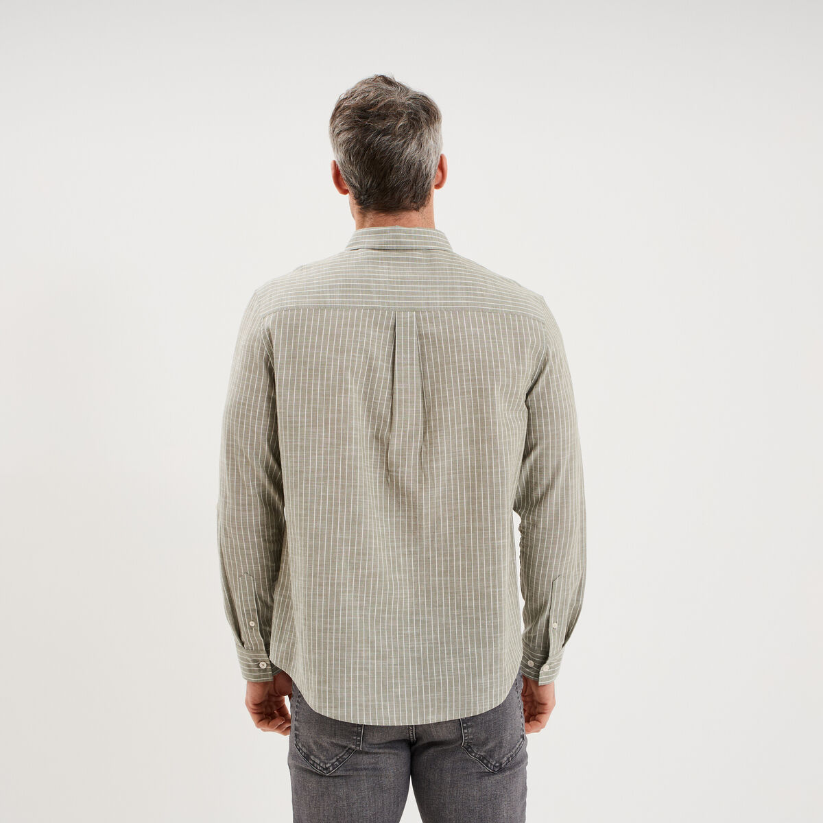 Chemise manches longues coton vert kaki homme