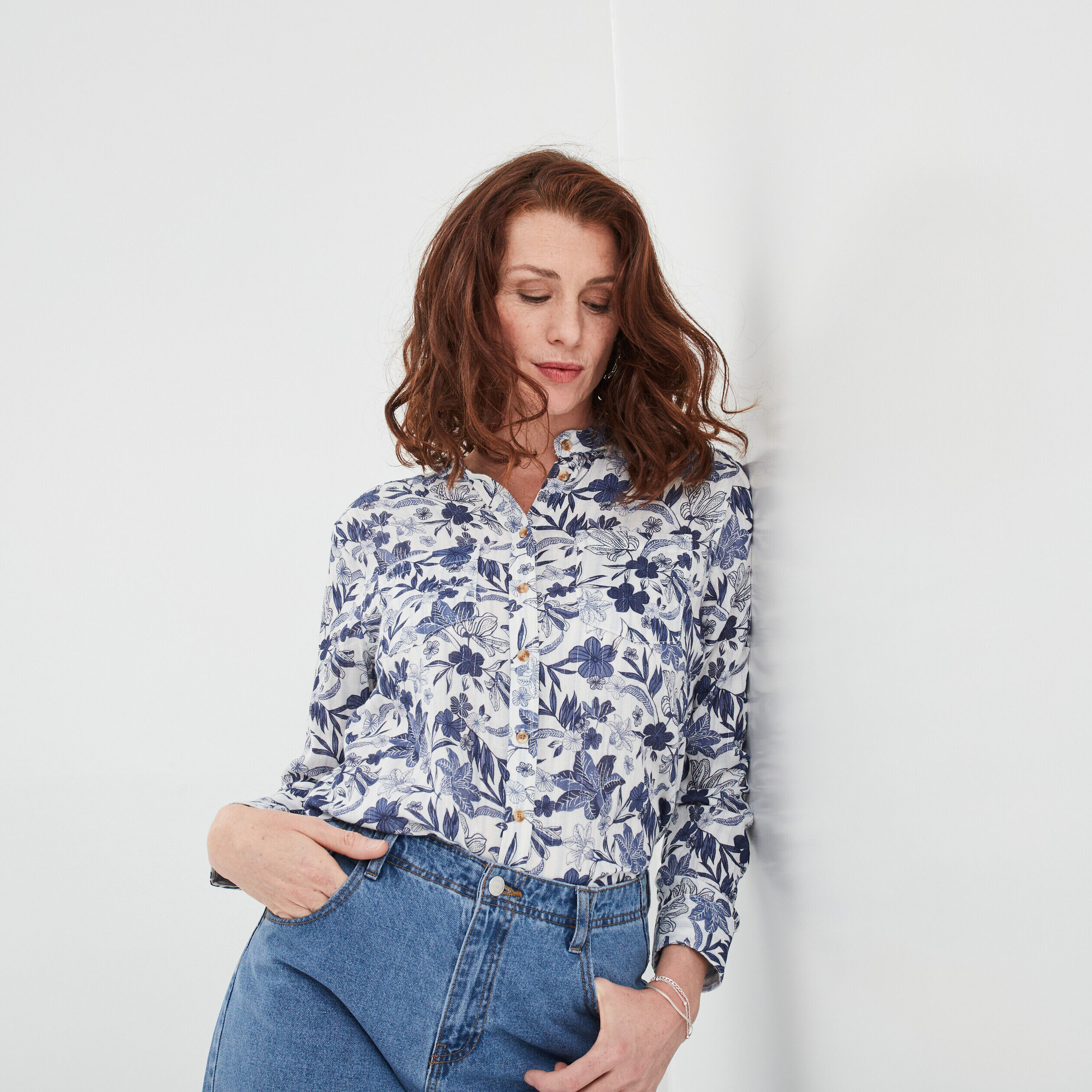 Chemise manches longues col mao ecru femme CREEKS