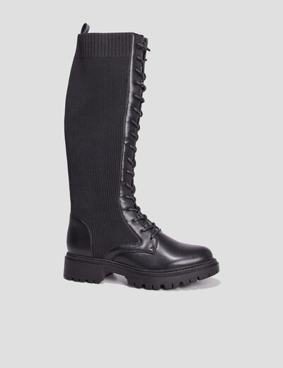 Bottes à lacets façon chaussette noir femme