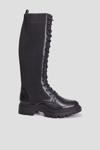 Bottes à lacets façon chaussette noir femme