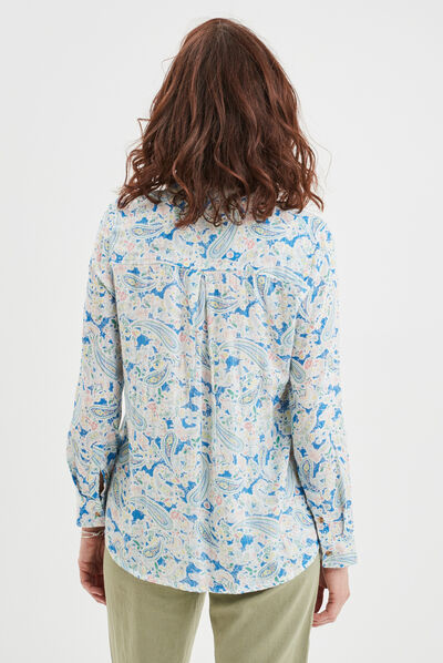 Chemise manches longues col mao multicolore femme