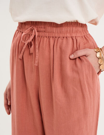 Pantalon droit 7/8&egrave;me lin m&eacute;lang&eacute; terracotta femme