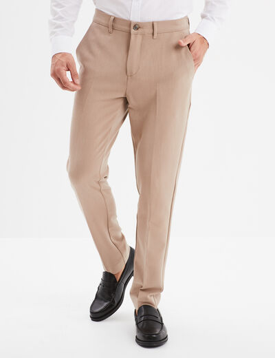 Pantalon chino slim taille élastiquée beige homme