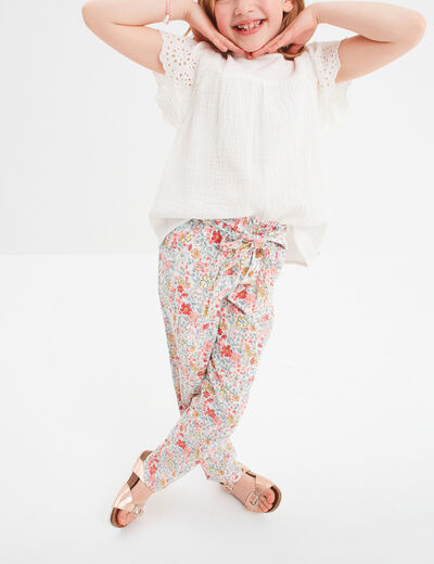 Blouse broderie anglaise gaze de coton ivoire fille