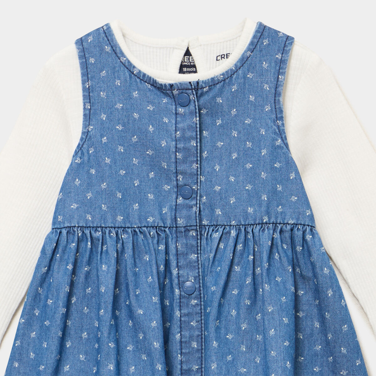 Ensemble 3 pi&egrave;ces robe t-shirt collants denim stone b&eacute;b&eacute; fille