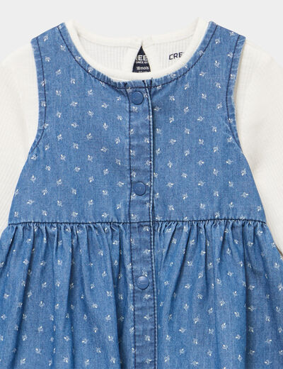 Ensemble 3 pi&egrave;ces robe t-shirt collants denim stone b&eacute;b&eacute; fille