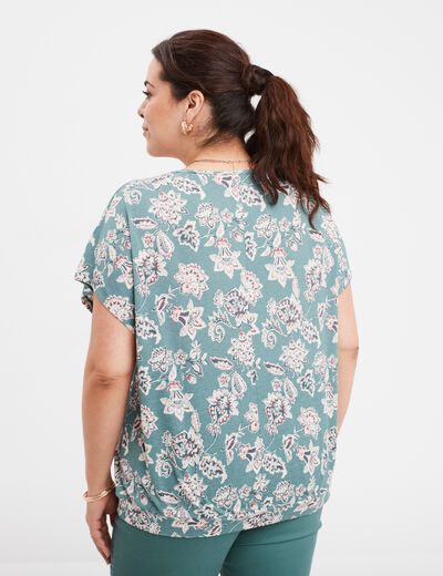 T-shirt col en V manches courtes bleu gris femme grande taille