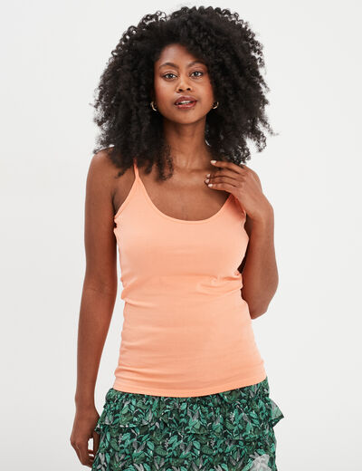 Débardeur coton bretelles réglables rose corail femme