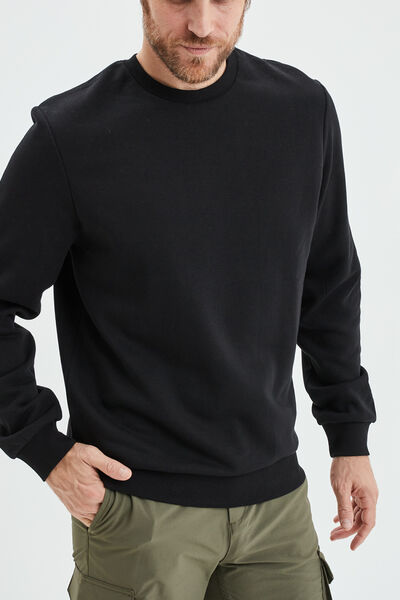 Sweat molleton col rond noir homme