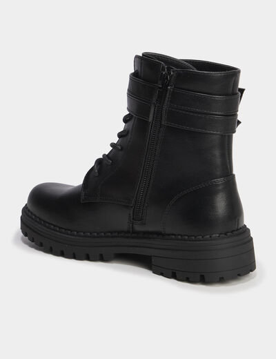Boots &agrave; lacets et boucles noir fille