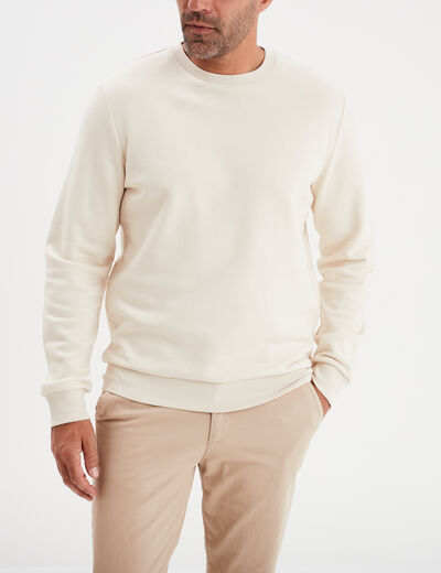 Sweat molleton col rond ecru homme