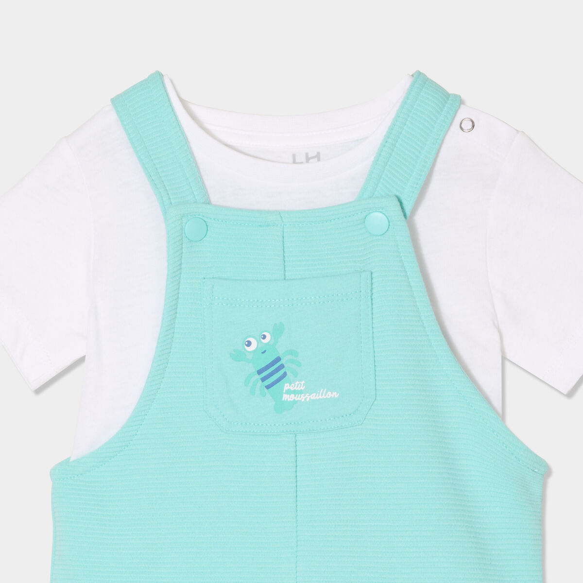 Ensemble 2 pièces avec salopette coton bleu turquoise bébé garçon