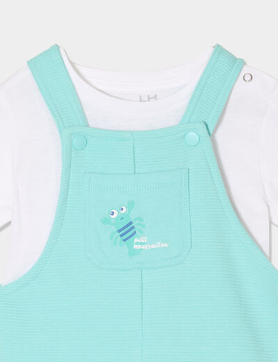 Ensemble 2 pièces avec salopette coton bleu turquoise bébé garçon