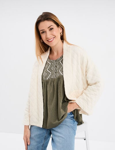 Veste esprit kimono matelassée en jersey blanc femme