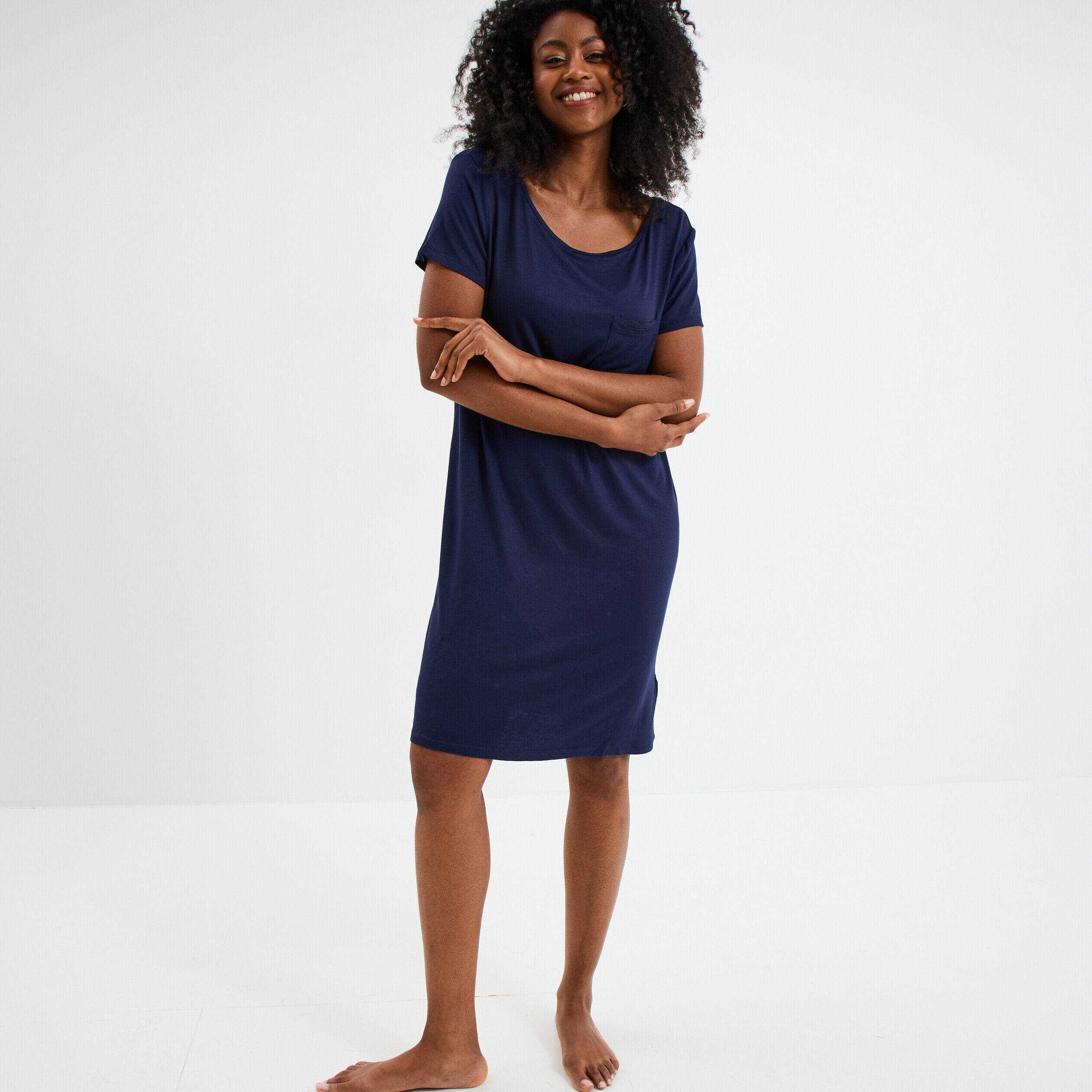 Chemise de nuit manches courtes bleu marine femme LH