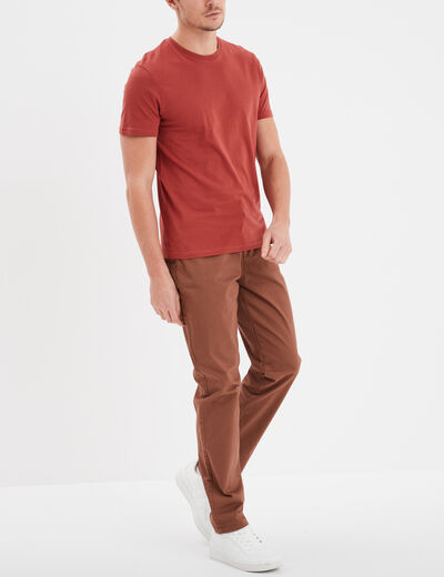 T-shirt droit en coton manches courtes rouge fonc&eacute; homme